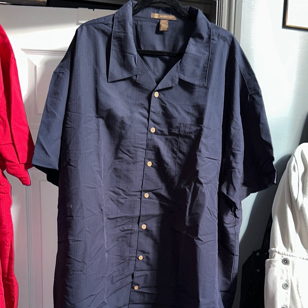 Harriton Navy Casual Button-Down Shirt